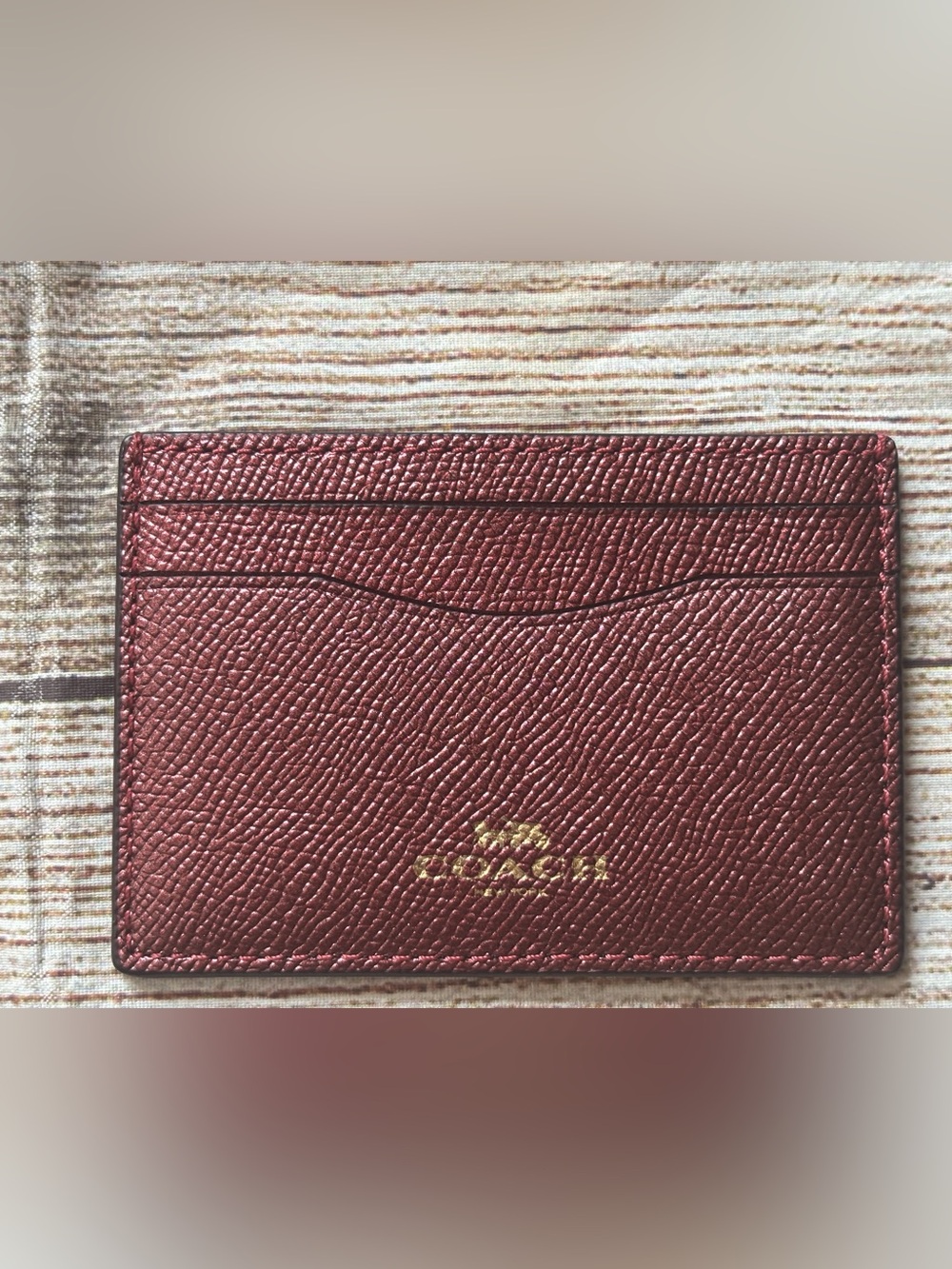 Coach Burgundy Metallic ID Card Case/Wallet, Credit Card Slots  with Gold Logo